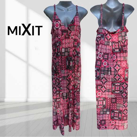 Mixit Womens Multicolor Floral Spaghetti Strap V Neck Maxi Dress Size Large - Picture 1 of 4